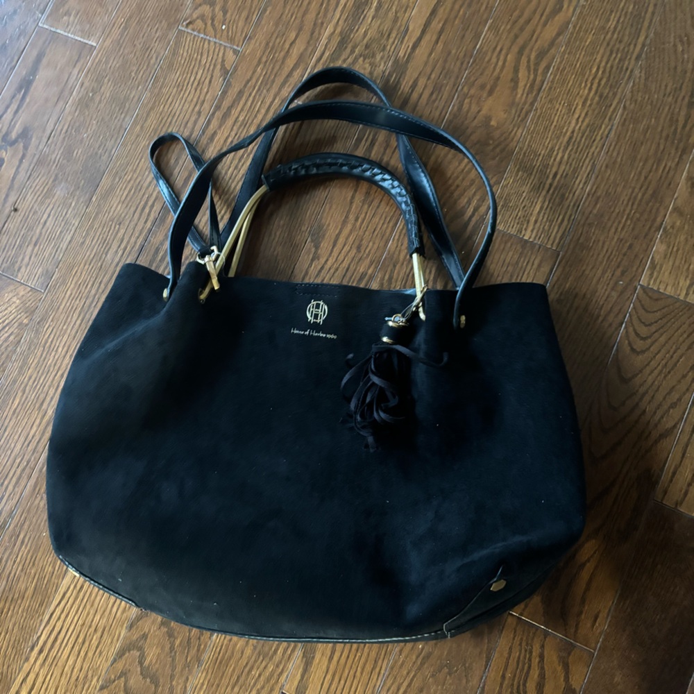 House of Harlow 1960 Black Shoulder Bag with Gold Accents